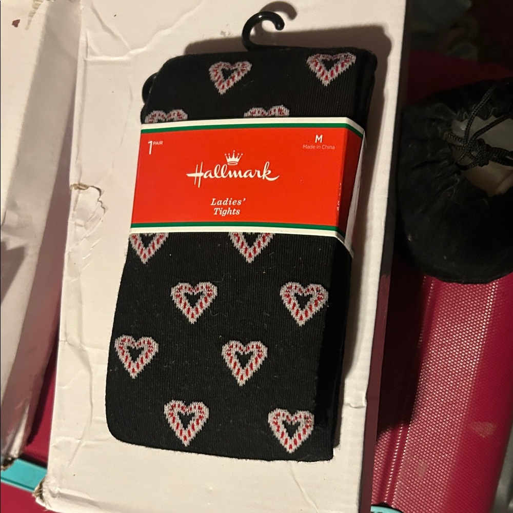 Hallmark Black Tights with Heart Pattern